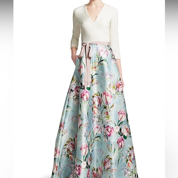 Theia Dresses & Skirts - Theia V-neck Floral Skirt Gown